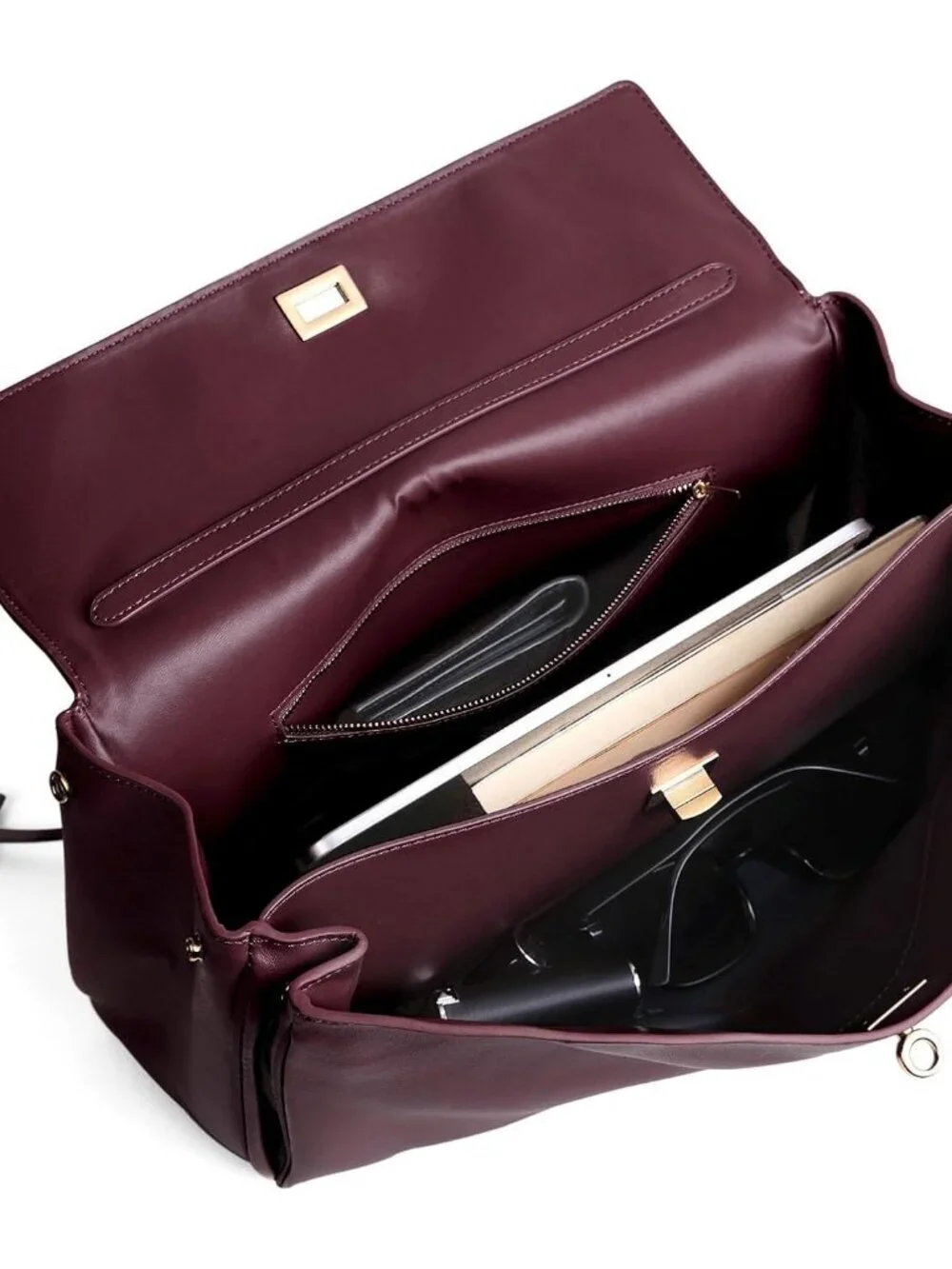 Women's Leather-Burgundy  Soft Cowhide Shoulder Satchel Purse Stylish Hand bags - Picture 5 of 6
